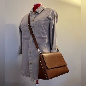 Brown Faux Leather Bag with Studs